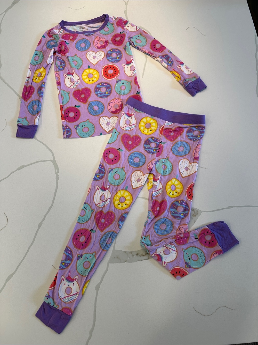 Little sleepies donut dreams long sleeve pants pajamas girls size 5/6 🩷🍩💜